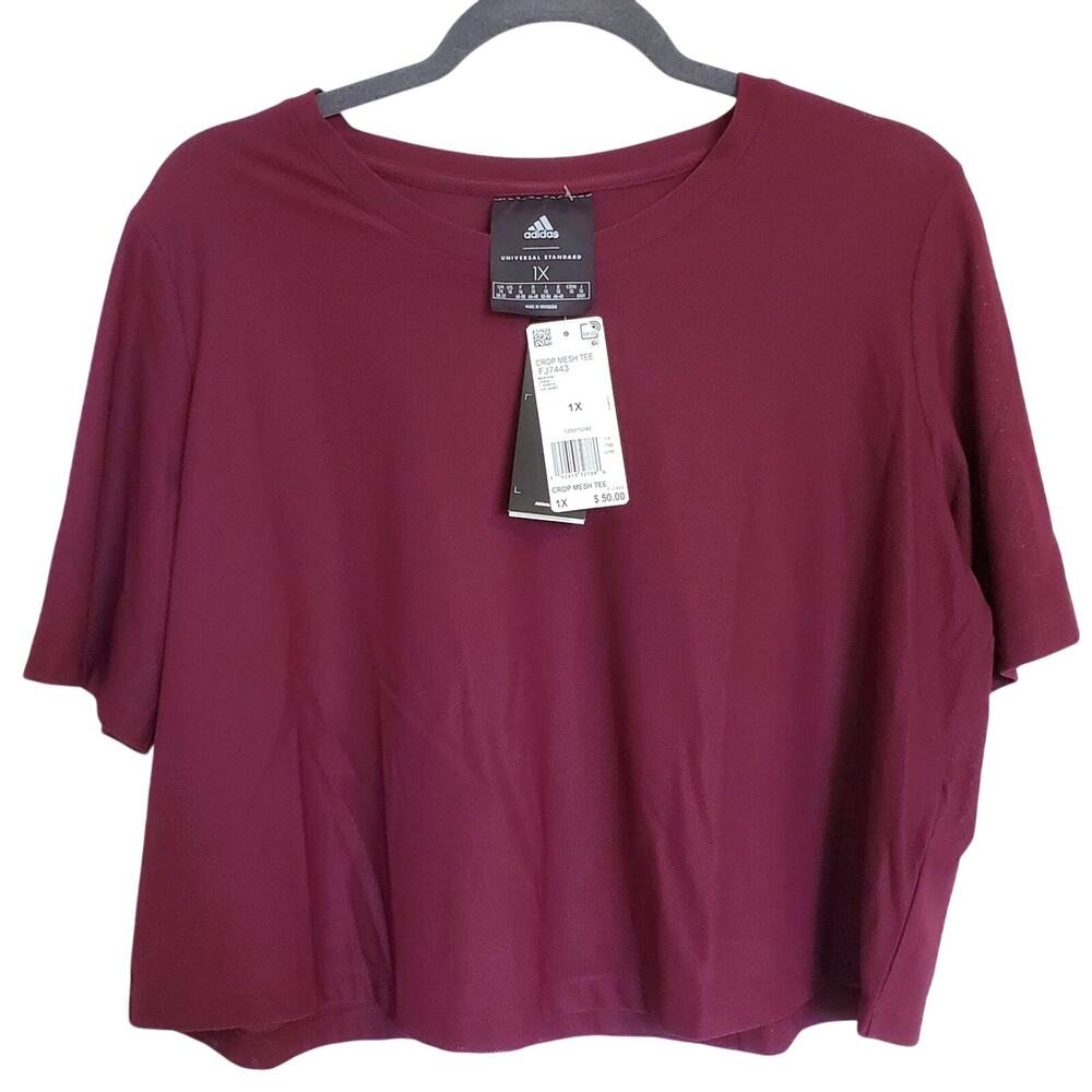Adidas Univeral Standard Womens Sz 1X Athletic Top Mesh Wine Workout Shirt NWT